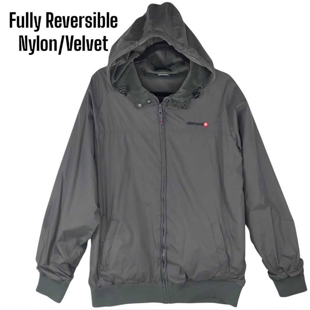 Element REVERSIBLE Nylon/Velvet Zip Up Hoodie Jacket Y2K Vintage Skateboarding
